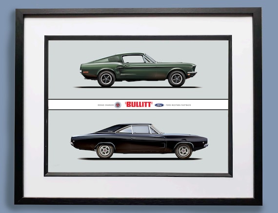 Bullitt Mustang & Dodge Charger Art Print: Steve Mcqueen Movie Car