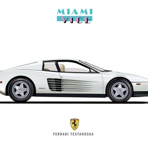 Miamistimme Ferrari Testarossa DIGITALER DOWNLOAD Don Johnson Illustration Auto Kunst Filmauto TV und Film Digital Art Print 1980er Jahre Retro