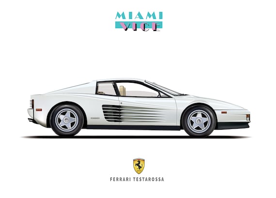 マイアミバイス フェラーリ テスタロッサ アートプリント：1980年代の