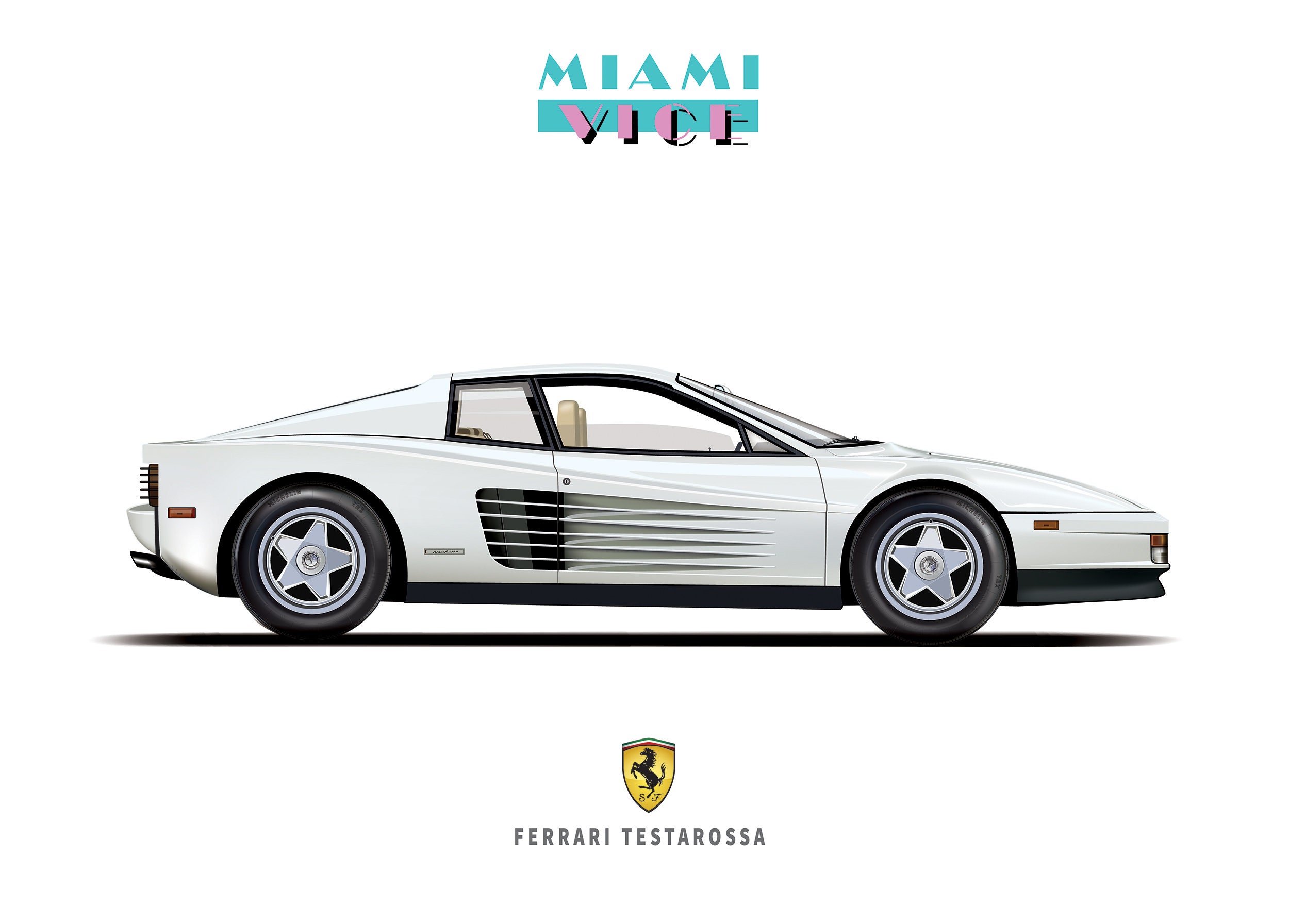 DIGITAL DOWNLOAD Miami Vice Ferrari Testarossa Don Johnson Illustration Car Art Movie Car TV and