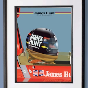 Póster con impresión artística digital de la ilustración del campeón mundial de Fórmula 1 de James Hunt, Gran Premio de deportes de motor.