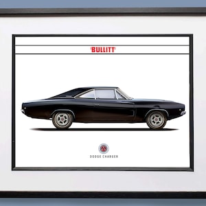 Bullitt Dodge Charger Illustration Digital Art Print Steve McQueen Car Art Movie Car Poster