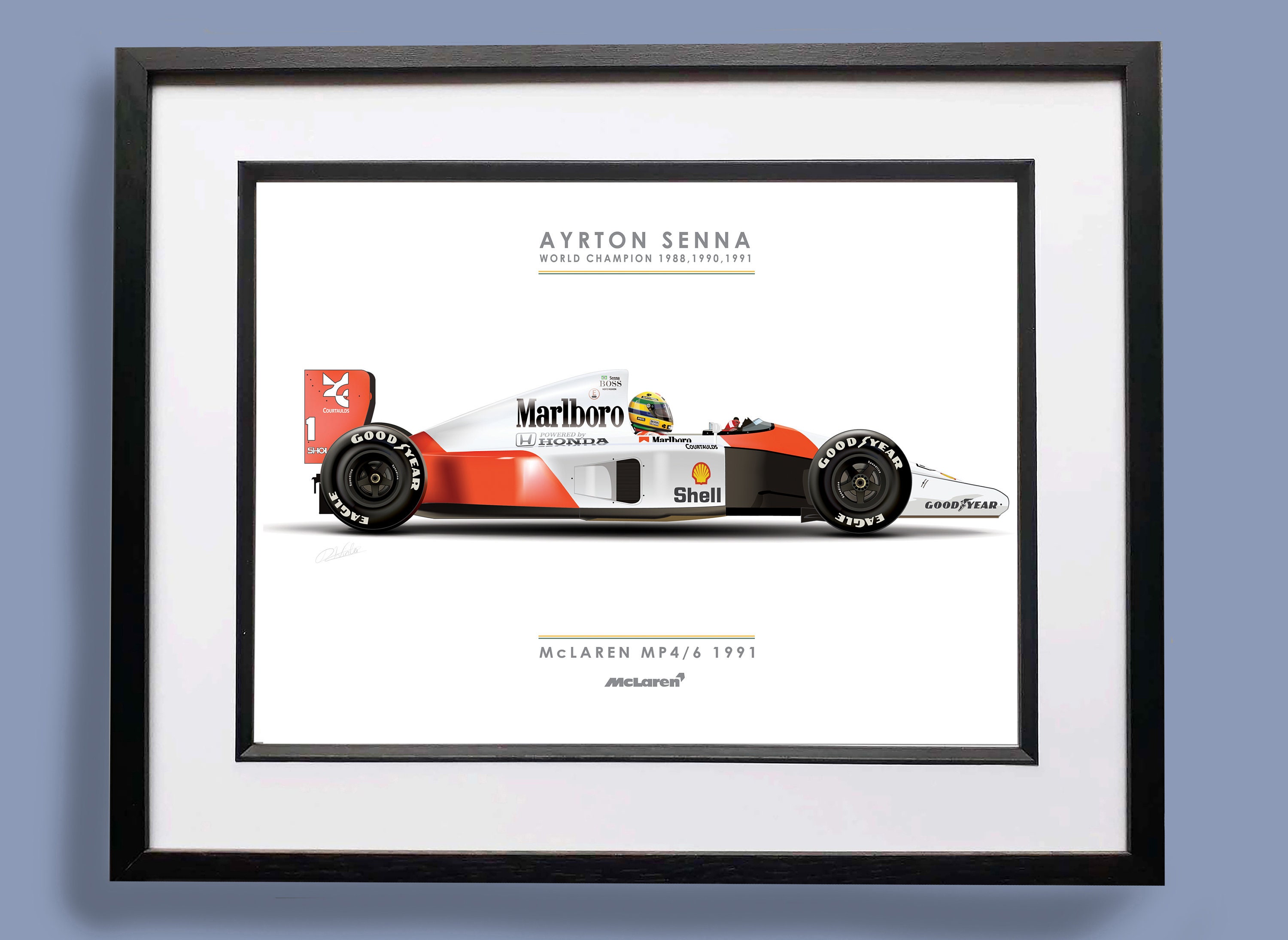 Ayrton Senna Mclaren MP4-6 Illustration: Formula 1 Car Art Print
