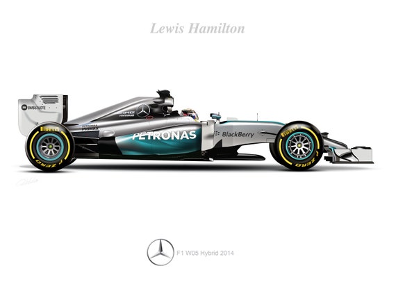 ルイス・ハミルトン F1 メルセデス W05 イラスト アートプリント