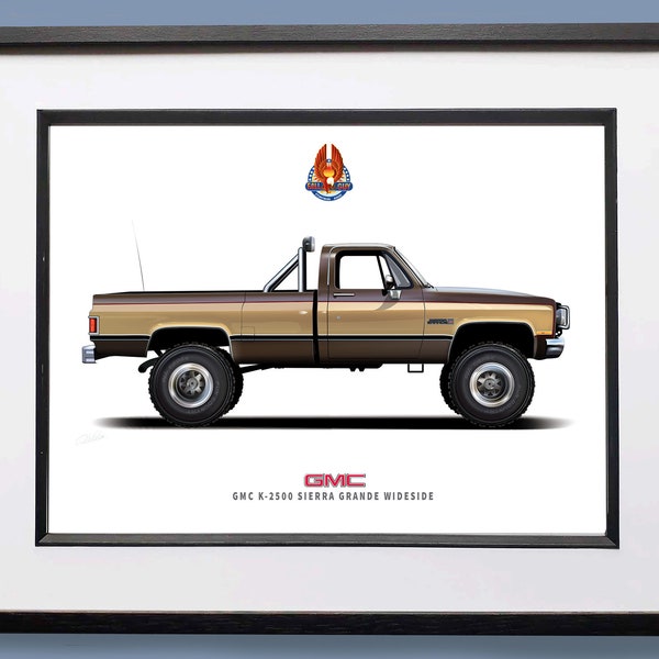 The Fall Guy truck GMC Grande Sierra Illustration Car Art Lee Majors TV and Film Movie car Digital Art Print