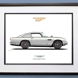 Goldfinger Aston Martin DB5 James Bond illustration Digital Art Print Car Art TV and Film Sean Connery Poster Movie Car