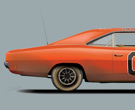 The Dukes of Hazzard General Lee 'muddy Version' Illustration