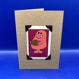 vintage Mr Men Mr Greedy 1976 Carte de caractère KeepSake Carte de vœux