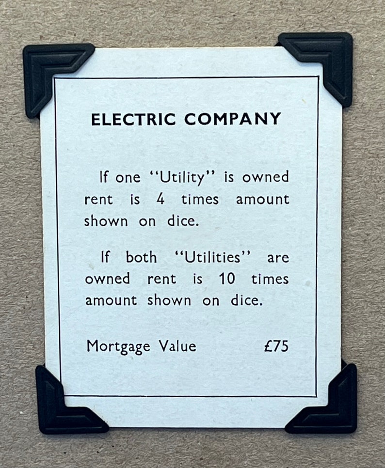 Vintage Electric Company Monopoly Card Keepsake Greeting Card Etsy