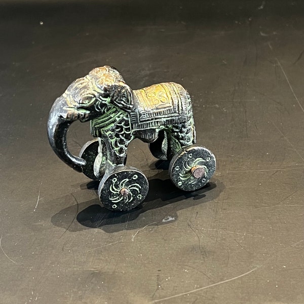 Indian Tibetan Brass Elephant on Wheels