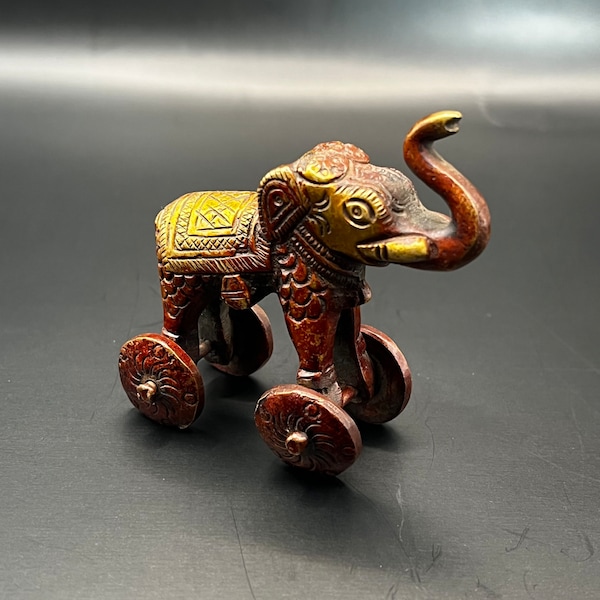 Indian Tibetan Brass Elephant on Wheels