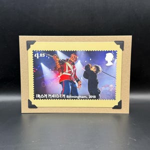 Carte postale Iron Maiden PHQ 2023 Timbres du bureau de poste Carte de voeux originale KeepSake Birmingham 2018