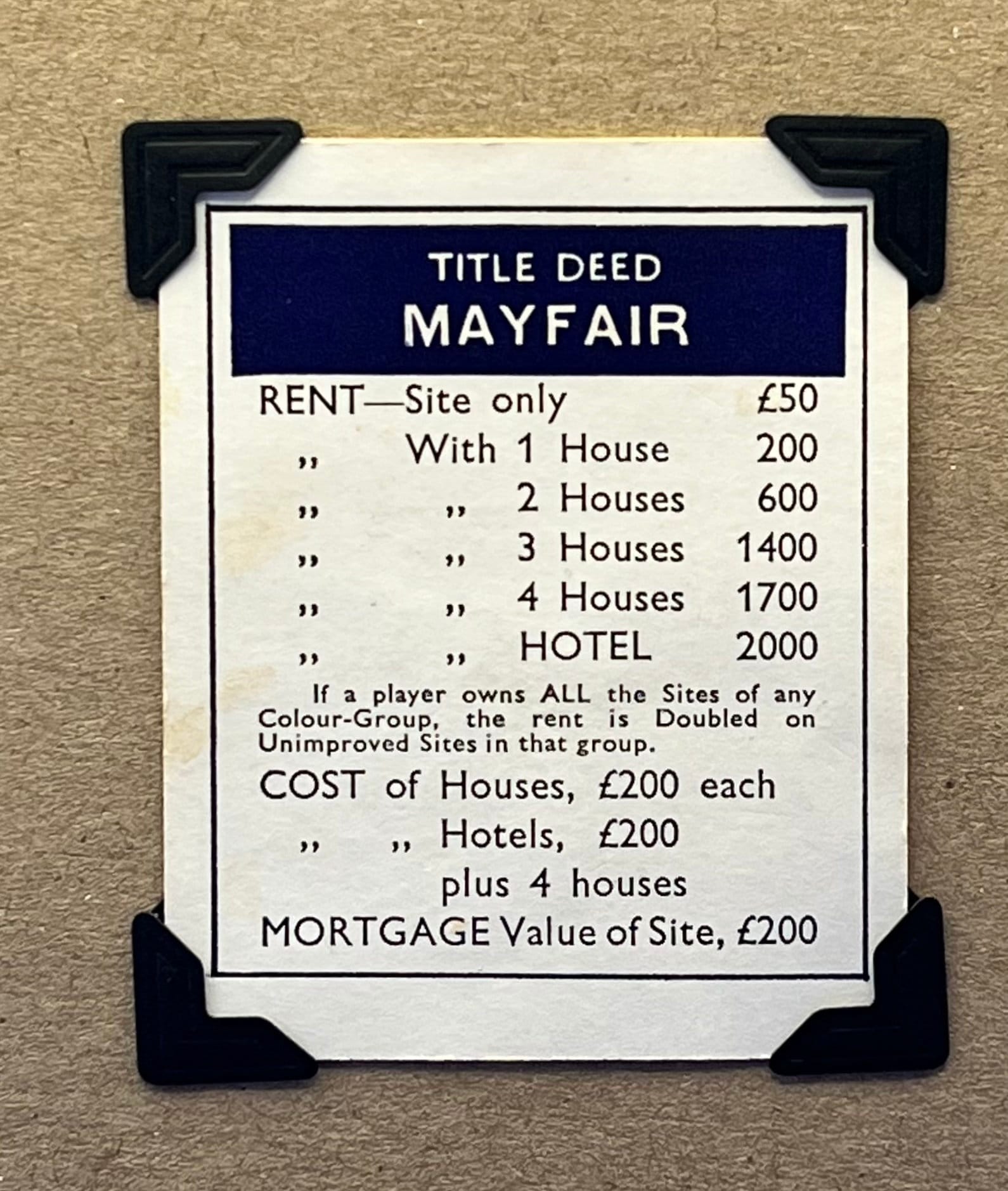 Vintage Mayfair Monopoly Card Keepsake Greeting Card - Etsy
