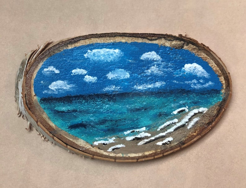 Coaster Peaceful Blue Beach Acrylic Painting on Wood