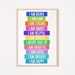 Affirmations for Kids, Affirmations Print, I am Kind Smart Loved, Inspirational Quote, Printable Wall Art, Nursery Decor, DIGITAL DOWNLOAD