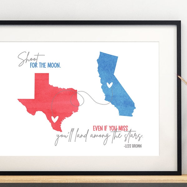 Custom Two State Print / Going Away Gift / Going Away to College Gift / Best Friend Gift / Dorm Decor / State Country Print