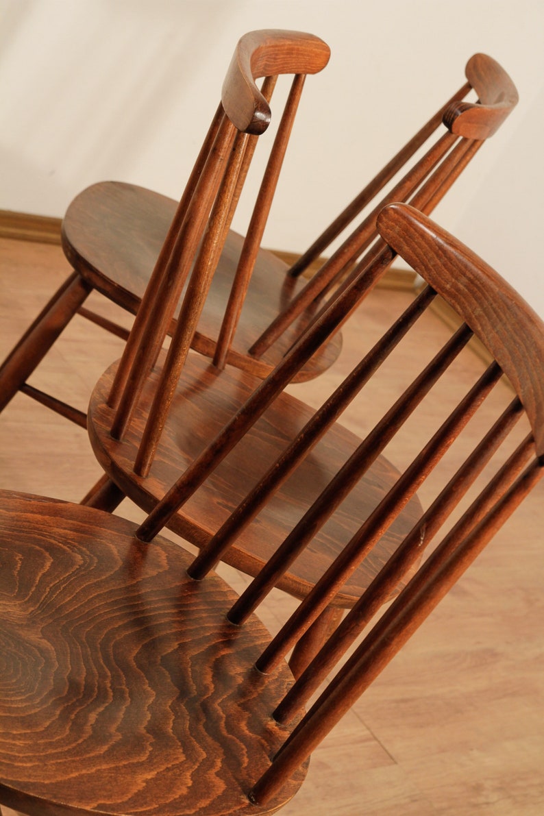 3x schöner Vintage Streben Stuhl 60er Jahre Sprossen Landhaus Design Retro SET Küchenstuhl 7603 Bild 2