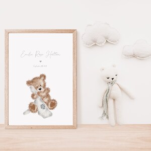 Personalised New Baby Print . Birth Details Print . New Baby Gift . Teddy Bear Nursery Print . Nursery Gift . Teddy Bear Gift