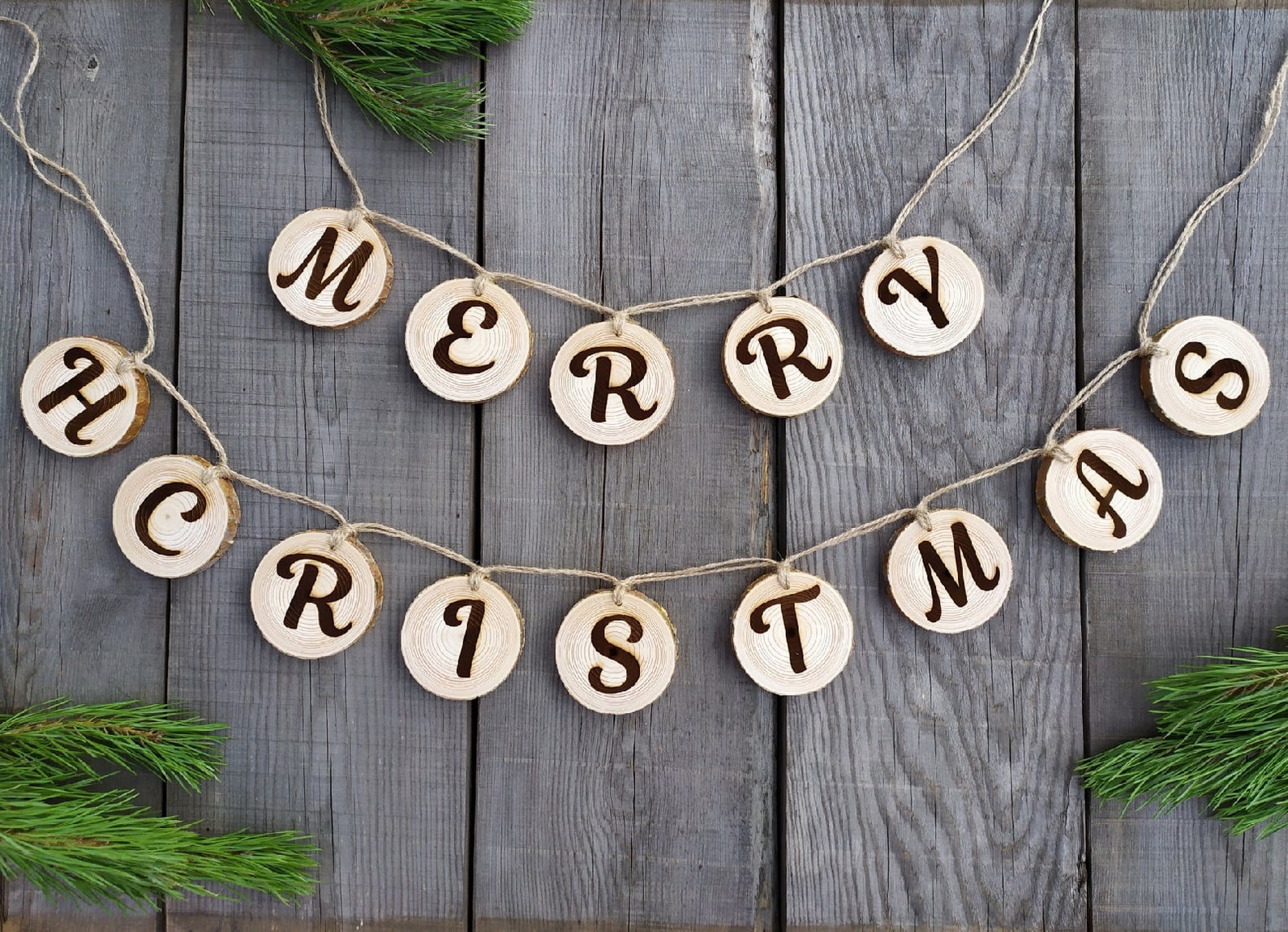 Wood Slice Christmas Garland Wooden Garland Rustic Etsy