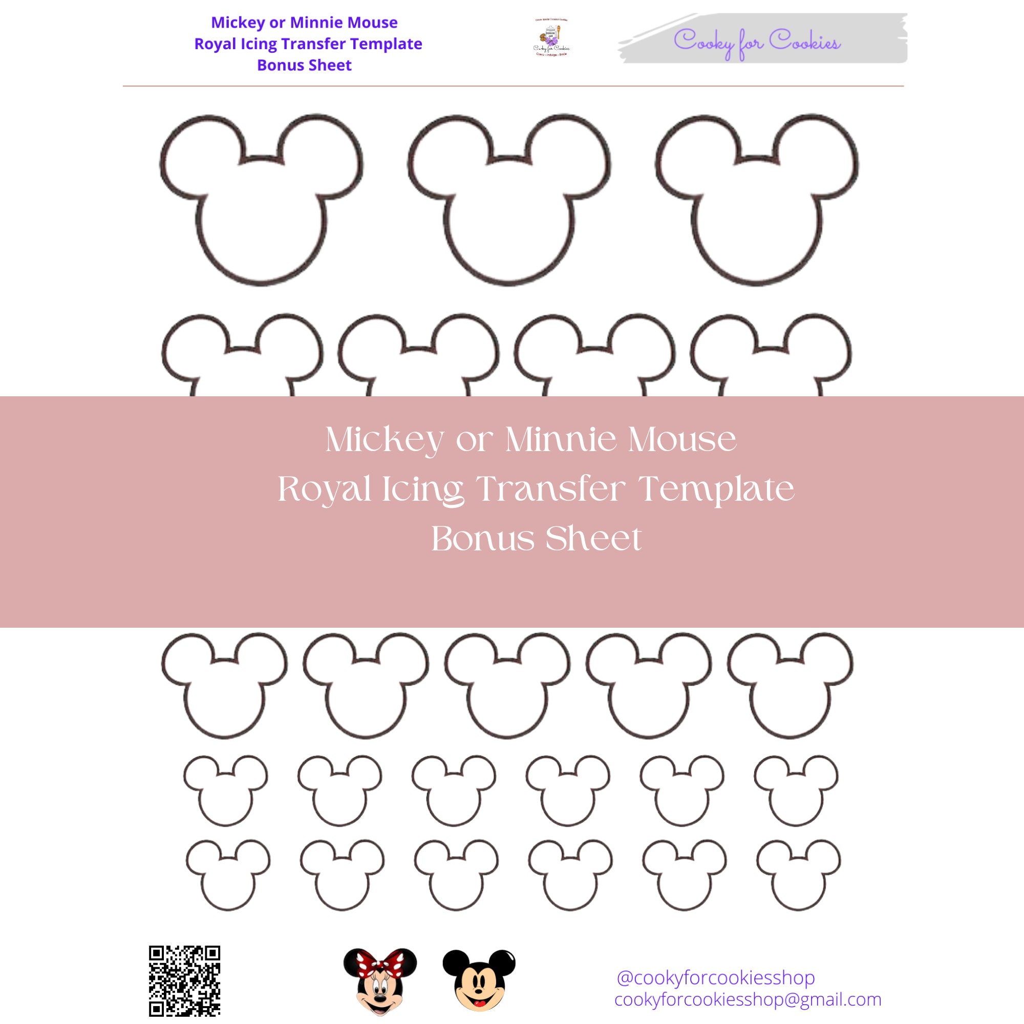 Mickey or Minnie Mouse With Bows 4 Sizes 5 PDF Sheets - Etsy
