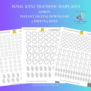 Lemon and Lemon Leaf royal icing transfer sheets, Sugar Cookies, Lemonade,