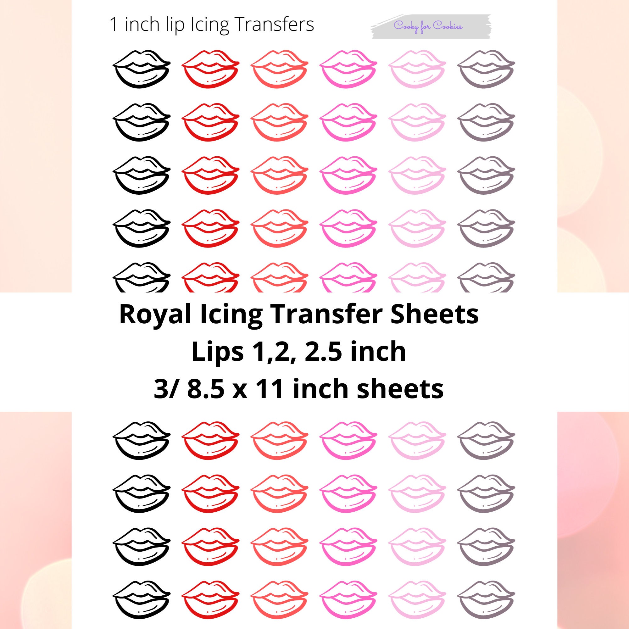 Lips Royal Icing Transfer Sheets Show Your Love With a Kiss Etsy