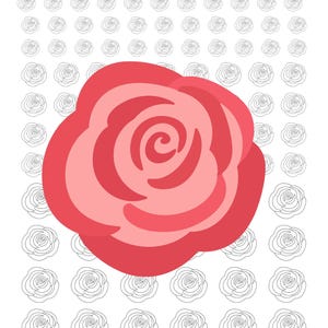 May include: A white sheet with a large, layered red rose design and numerous smaller rose outlines. Text at the top reads "Royal Icing Transfer Template" with size options. The sheet also includes the text "Cooky for Cookies" and contact information.