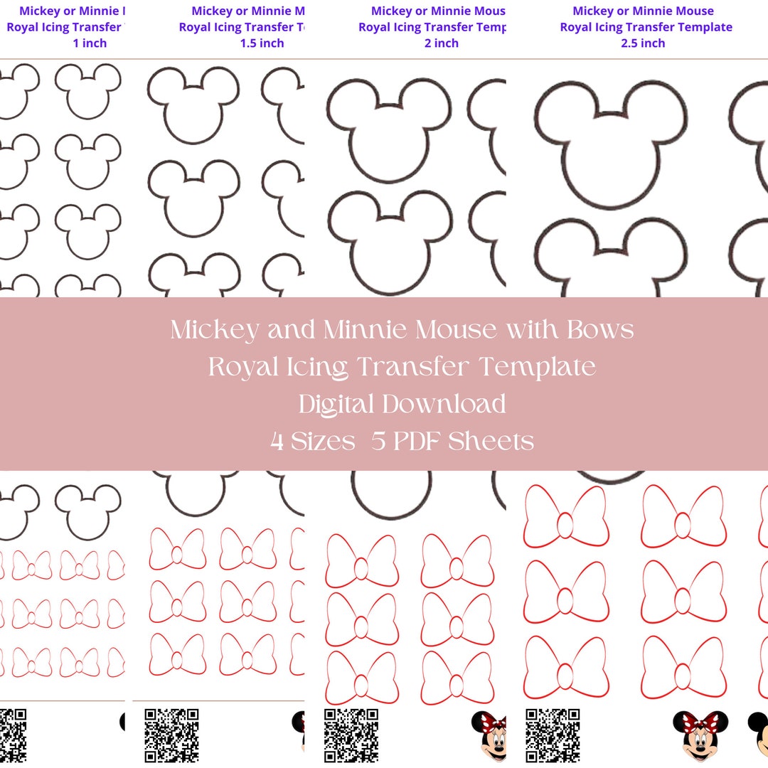 Mickey or Minnie Mouse With Bows, 4 Sizes 5 PDF Sheets - Etsy