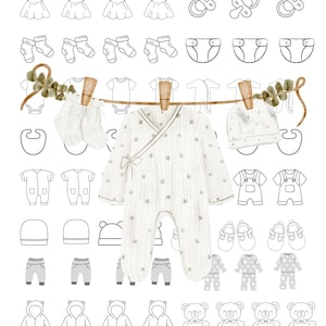 Mall för överföring av Royal Icing-motiv till babykläder, 1 storlek, 0,75 tum, babyshowerkakor