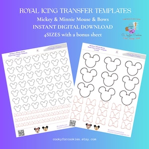 Mickey or Minnie Mouse with bows, 4 sizes 5 PDF sheets