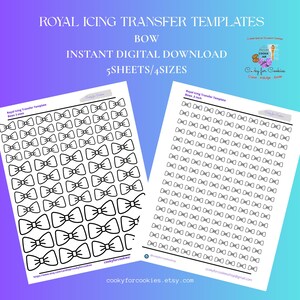 Bow Royal Icing Transfer Templates, Bow Tie, Hair Bow, Sugar Cookies,