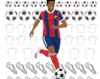 Foglio di modelli per decorazioni a tema calcio con glassa reale, 2 misure, 3 disegni