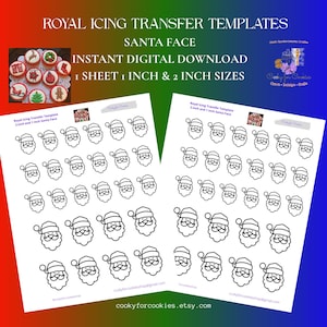 Santa Face Royal Icing Transfer Template, Cookie Decoration, Sugar Cookie Embelishment
