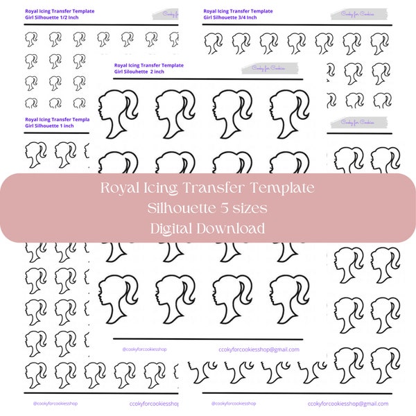 Royal Icing Girl Silhouette Transfer Template, Barbie, Barbie Royal Icing transfer 5 files five sizes