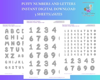 Modelli di trasferimento di glassa reale con numeri e lettere di palloncini gonfi, download digitale