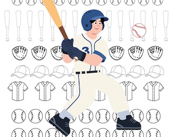 Foglio di modelli per decorazioni con glassa reale a tema baseball, 1 foglio, vari disegni e dimensioni.