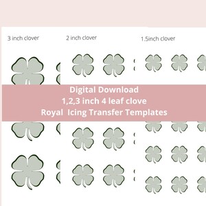 4 Kleeblatt Royal Icing Abziehbilder, 1,5, 2 und 3 Zoll.