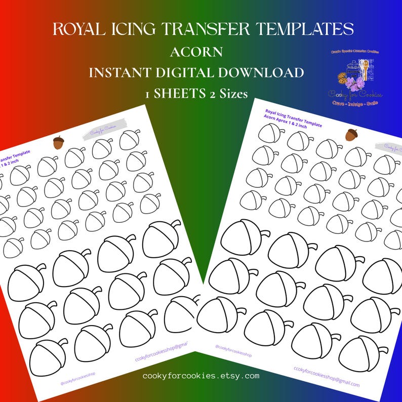 Acorn Royal Icing Transfer Template, Christmas Cookies - Etsy