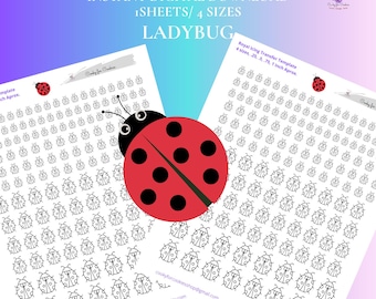 Foglio di modelli per trasferimento di glassa reale a forma di coccinella, 4 dimensioni