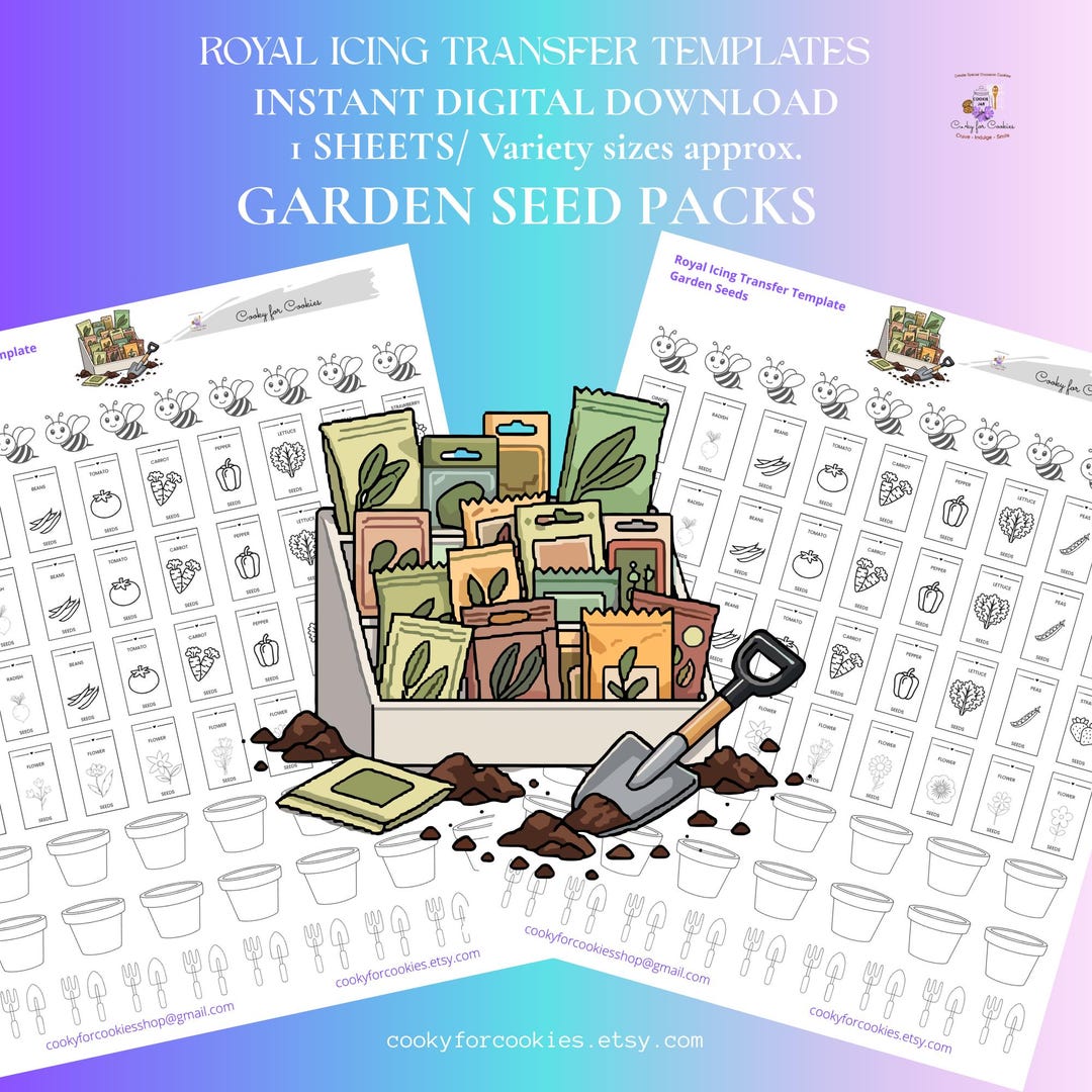 Royal Icing Transfer Template: Garden Seed Packs (digital Download) - Etsy