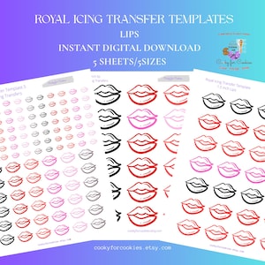 Lips Royal Icing Transfer Sheets: Kiss Cookie Decor (PDF Download)
