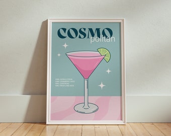 Cosmopolitan Art Print - Kitchen Print | Mixology Cocktail Print | Bar Cart Print | Gin, Vodka, Rum | UNFRAMED | 6x4, A5, A4