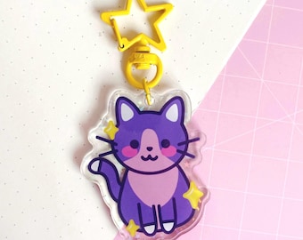 Cute Whimsical Magic Cat Acrylic Keychain | 2-Inch | Kawaii Magical Girl Accessory, Fairy Lunar, Cottagecore Backpack Keyring, Kitty Keyring