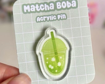 Cute Matcha Boba Bubble Tea Acrylic Pin | Kawaii Bag Pin, Ita Bag Accessories, Adorable Drink Badge, Cutsey Drink