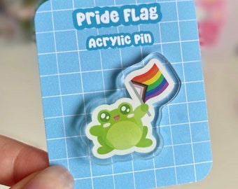 Inclusivity Pride Flag Frog Acrylic Pin | Kawaii Bag Pin, Ita Bag Accessories, Positivity Pin, Self Love Reminder, lgbtqia+ love