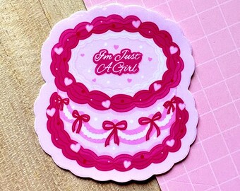 I’m Just a Girl Cake Gloss Sticker | Girly Vibes, Cute Laptop Decor, Funny Novelty Sticker, Tasty Sweet Treat