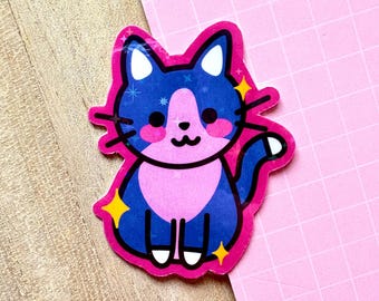 Cute Holographic Magical Purple Cat Sticker | Kawaii Planner Stickers, Pretty Laptop, Adorable Journal, Cat Lovers, Kitty / Cat Owner Gifts