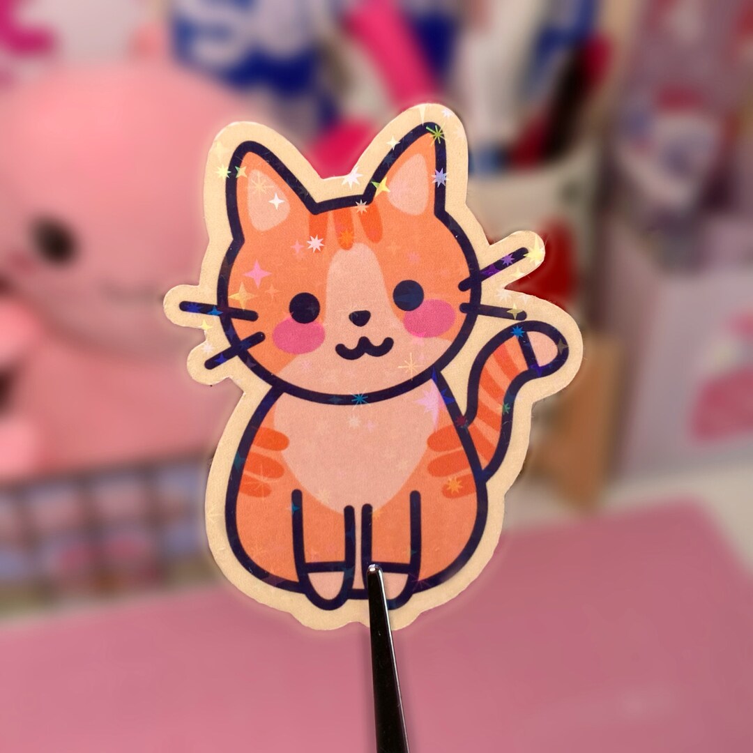 Cute Orange Tabby Cat Holographic Sticker | Kawaii Planner Stickers ...