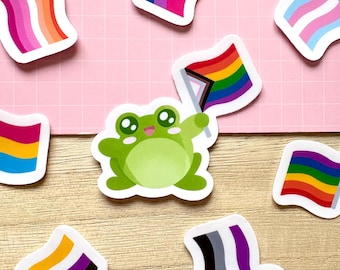 Pride Flag LGBTQ+ Frog Holographic Sticker