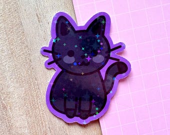 Cute Holographic Black Cat Sticker | Kawaii Planner Stickers, Pretty Laptop Stickers, Adorable Journal, Black Bombay Cat Lovers, Kitty Owner